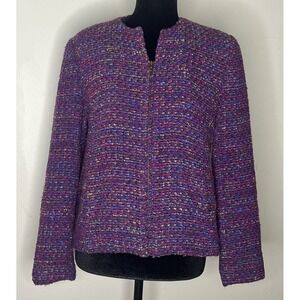 Koret Petites Vintage Purple Multicolor Tweed Zip Up Jacket Wool Blend Size 8